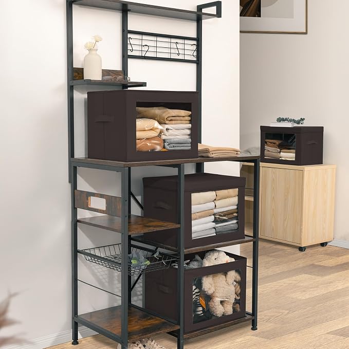 Homsorout Stackable Storage Bins with Lids - Large Storage Box with Lids, Foldable Closet Boxes for Organizing, Wardrobe Clothes Organizer with Window, Cubes Bins for Living Room, 4 Pack, Brown - Image 5