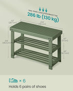 SONGMICS Shoe Rack Bench, 3-Tier Bamboo Entryway Bench, 27.6 Inches Width | Shoe Storage Organizer, Holds Up to 286.6 lb, Forest Green, BAMBOU Collection ULBS004C01 - Image 2