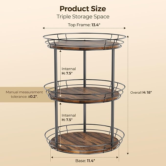LAMU 3 Tier Lazy Susan Turntable Rotating Spice Rack Organizer for Cabinet - Image 6