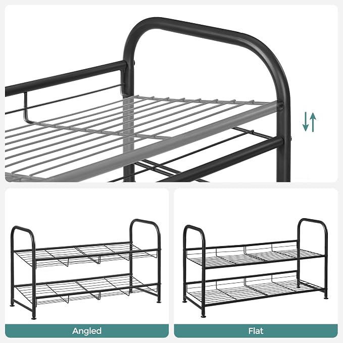 SONGMICS Shoe Rack,2 Tier Shoe Organizer for Closet,Holds up to 8 Pairs of Shoes,Shoe_Rack for Front Door Entrance,Metal_Shoe Shelf with Adjustable Tilt Angle,for_Entryway,Garage, Black (Pack of 6) - Image 4