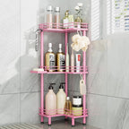 Consumest Corner Shower Caddy Standing - 3-Tier Stainless Steel Shower Organizer with Soap Holder and 4 Hooks, Large Capacity Corner Shelf Stand for Bathroom, Rest Room, Pink by Consumest