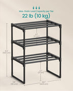 SONGMICS Shoe Rack, 3-Tier Shoe Organizer, Metal Storage Shelf | for Entryway, Upright or Upside Down, for 4-8 Pairs, Stackable, 11.8 x 16.7 x 21.5 Inches, Black ULSA003B01 - Image 3