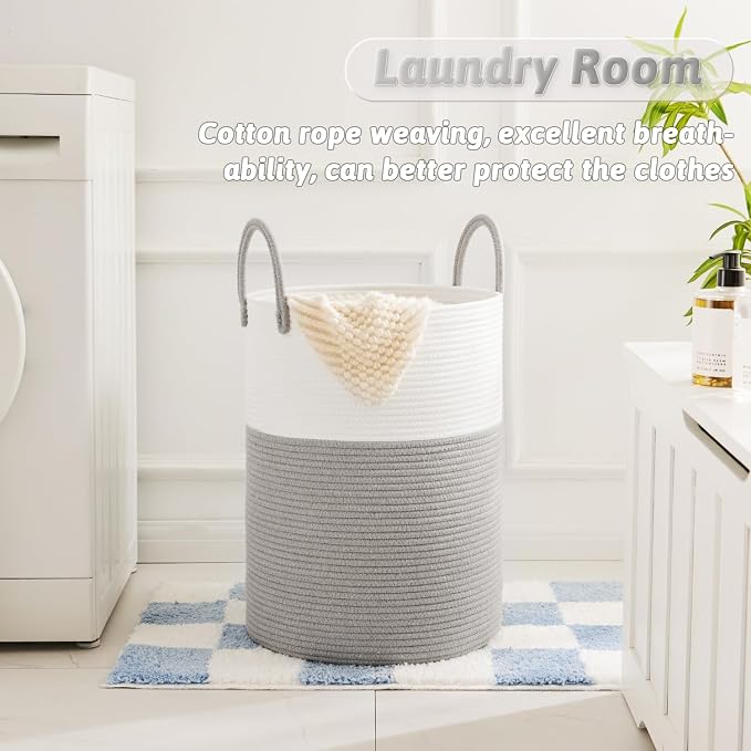 Artfeel Laundry Basket,Woven Cotton Rope Laundry Hamper,100L for Decorative Storage of Dirty Clothes,Toys and Blankets in Bathroom,Baby Room and Living Room - Image 2