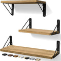 BAYKA Wall Shelves for Bedroom Decor, Floating Wall Shelves for Living Room Kitchen Storage, Wall Mounted Rustic Wood Floating Shelves for Kids Books, Corner Shelves for Bathroom(Brown，Set of 3) by Bayka