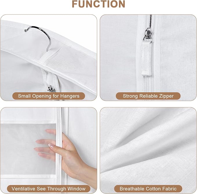 43 Inch Cotton Garment Bag for Hanging Clothes, 3 Pack Suit Bag - Image 4