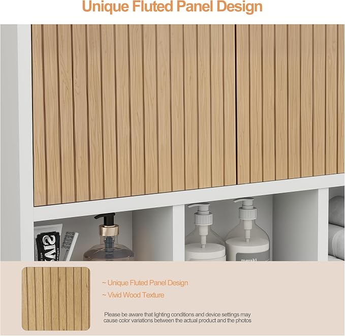Bathroom Wall Cabinet,Wooden Medicine Cabinet with Fluted Doors - Image 4