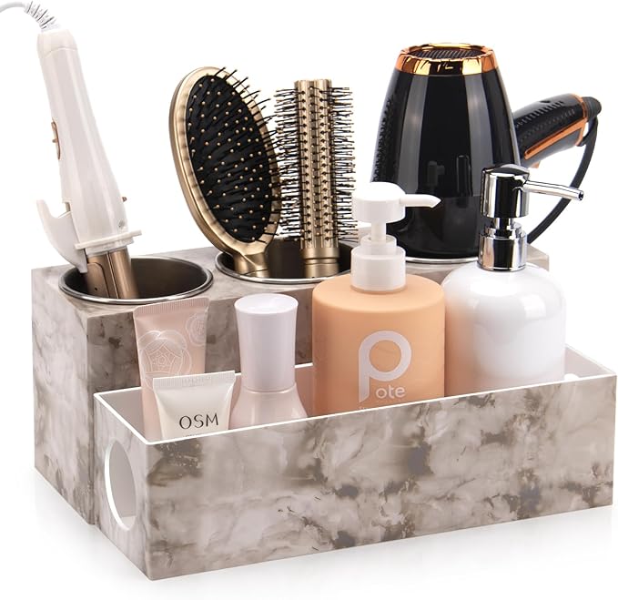 GFWARE Hot Hair Styling Tool Organizer with 3 Stainless Steel Cups, Marble by GFWARE
