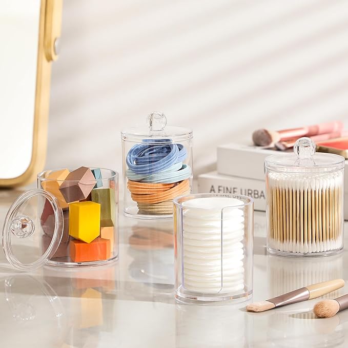 4 Pcs Acrylic Qtip Holder Dispenser for Cotton Swabs, Balls, Floss Picks - Image 4
