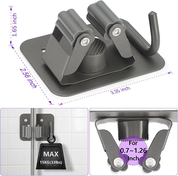 Broom Holder Wall Mount Rack, 304 Stainless Steel Mop and Tool Organizer - Image 2
