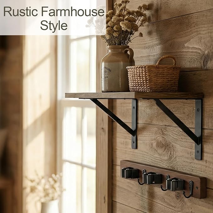 Broom and Mop Organizer Wall Hanging with Cleaning Supplies Organizer Shelf Rustic Farmhouse Wood Broom Mop Holder Storage Rack for Laundry Room Garage (1, Brown) - Image 6