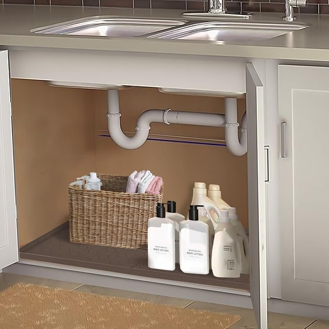 Under Sink Mat, 19"x22" Under Sink Mats for Kitchen, Silicone Waterproof Under Sink Liner, Sink Cabinet Organizer Tray with Drain Hole (Brown, 19X22) - Image 7