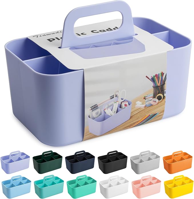 Tiawudi Multipurpose Caddy Organizer, Plastic Caddy with Handle, Stackable Desk Organizer for Stationery, Marker and Pencil, Office Supplies Organizer, Dorm Caddy by Tiawudi