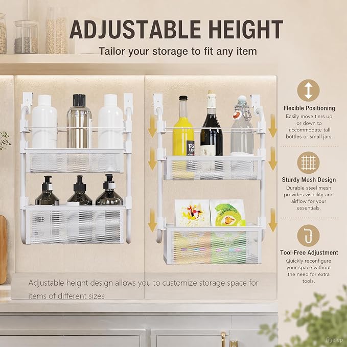 2-Tier Over Cabinet Door Organizer, White, 13" W x 5" D x 18" H - Image 5