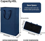 Odonata Slim Laundry Hamper Handles Collapsible Laundry Basket Thin Dirty Clothes Basket Narrow Laundry Bag Foldable Dirty Hamper 45L (Navy blue) - Image 2