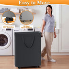 Optish 50L Slim Rolling Laundry Basket with Wheels & Removable Bag, Grey - Image 2