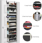 Over The Door Hanging Organizer 6-Shelves and 12 Side Pockets, Over The Door Storage Organizer, Back of Door Organizers for Baby Accessories and Children's Toys (13"x5"x54", Black) - Image 5
