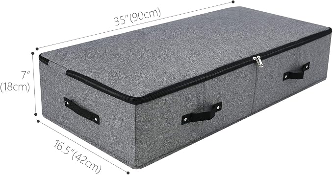 Under Bed Storage Bins with Lids, Closet Organizers, Foldable Under-bed Storage Baskets for Sheets, Clothes, Quilts, Sweaters, Wrapping Paper, 35x16.5x7inch, Black Gray, 1PCS - Image 2