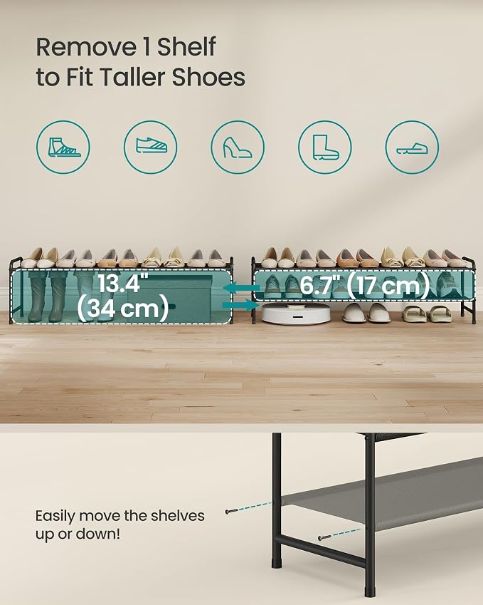 SONGMICS Long Shoe Rack, 2-Tier Shoe Organizer, Holds up to 15 Pairs - Image 6