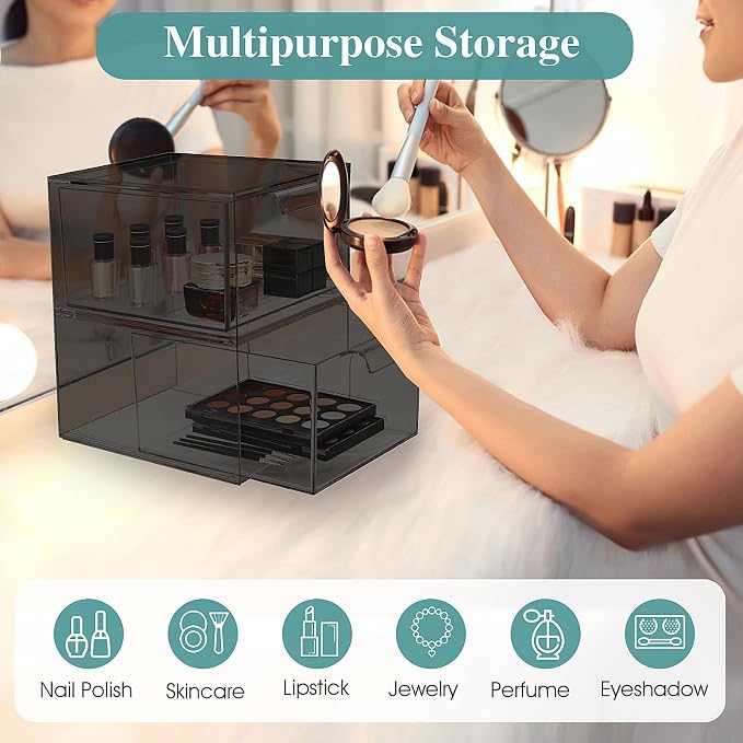 SpaceHacks 2 Pack Stackable Makeup Organizer and Storage, Acrylic Organizers，Clear Plastic Storage Drawer with Pull-Out Handles for Vanity, Undersink, Kitchen Cabinets, Pantry, Black - Image 5