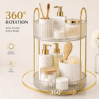 360° Rotating Organizer, Lazy Susan Bathroom Counter Organizer for Perfume, Skincare, Makeup & Cosmetic Storage, Vanity Countertop Organizer, Clear, 2-Tier - Image 2
