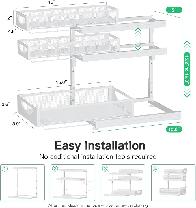 Under Sink Organizer, 1-Pack 3-Tier Pull Out Cabinet Organizers and Storage - Image 8