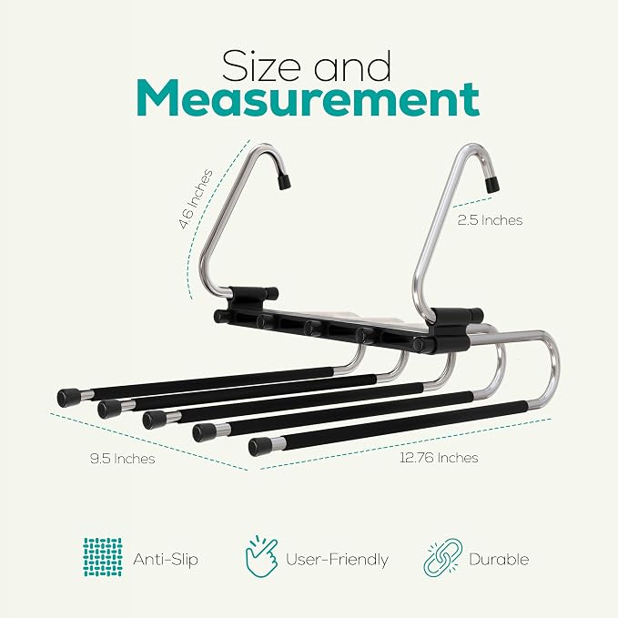 Utopia Home Pants Hangers, Space Saving 2 Pack Black Foldable Hangers - Image 2
