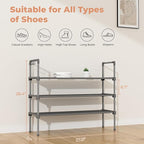 LANTEFUL 3 Tier Shoe Rack for Closet, Shoe Organizer with 5 Hooks, Long Shoe Shelf Storage for Shoe and Boot Stackable Free Standing Shoe Rack for Entryway, Garage, Small Spaces, Dorm, Grey - Image 3