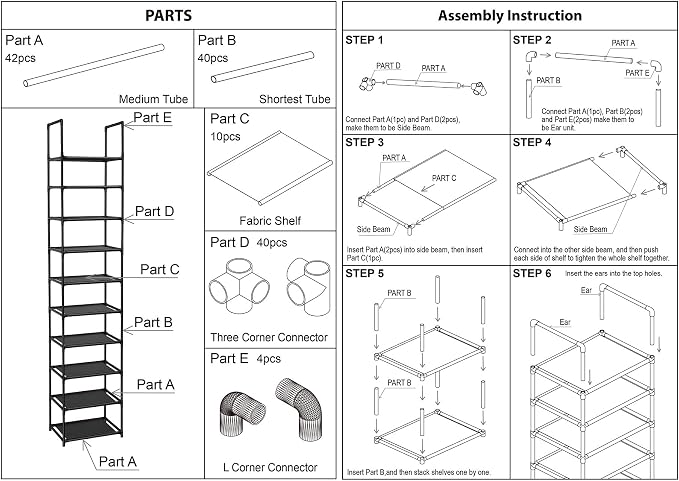 FIDUCIAL HOME 10 Tiers Vertical Shoe Rack 10 Pairs Skinny Shoe Shelf - Image 7