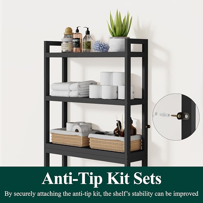Smiry Bamboo Over The Toilet Storage Cabinet, 3 Tier, Black - Image 4