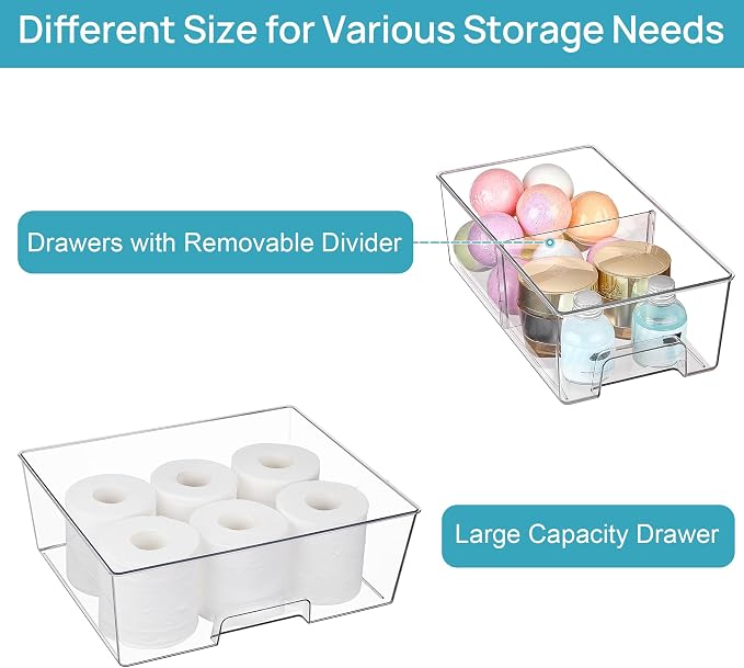 Vtopmart Clear Stackable Storage Drawers, 5 Pack Wide Storage Set - Image 8