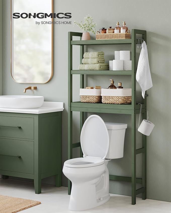 SONGMICS 3-Tier Bamboo Over The Toilet Storage, Adjustable Shelf, 66.9''H - Image 2