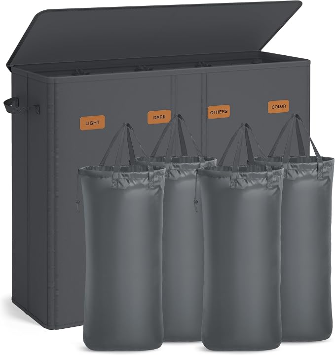 SONGMICS 210L Laundry Hamper, 4-Compartment Laundry Sorter with Lid by Unknown