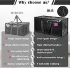 12 Pack Moving Bags with Full-Open Side Zipper, Extra Large 93L Heavy Duty Waterproof Foldable Storage Totes for College Dorm, Moving & Home Organization Black - Image 9