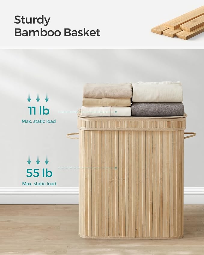 SONGMICS Bamboo Laundry Hamper with Lid, 26.4-Gallons, with Handles - Image 6
