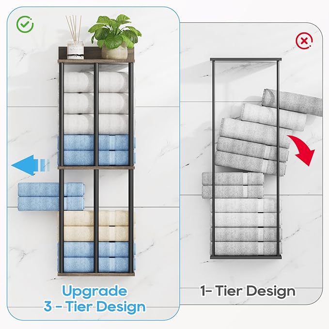 Towel Racks for Bathroom Wall Mounted with Wooden Storage Shelf - Image 5