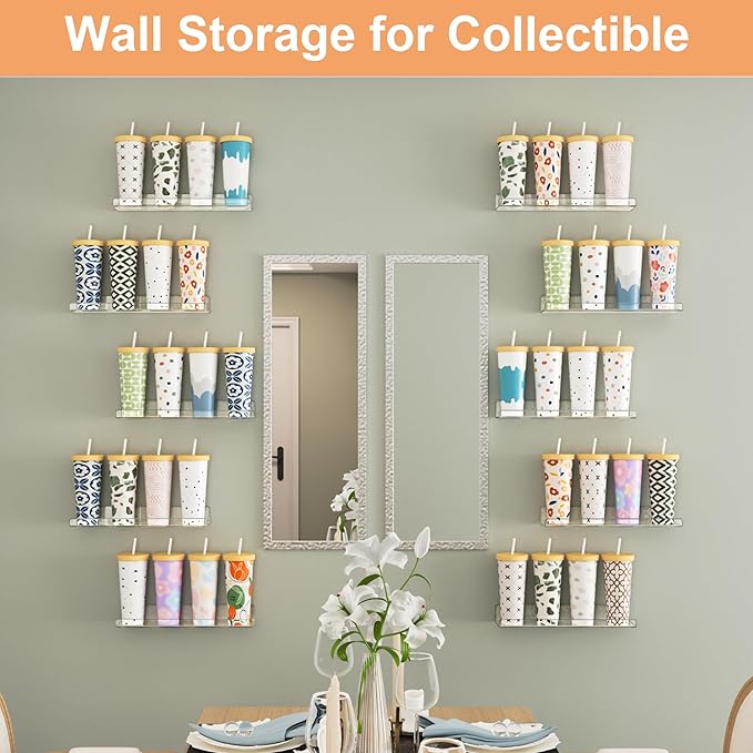 upsimples 16 Pcs 15" Acrylic Shelves for Wall Storage and Organizer, Clear - Image 7