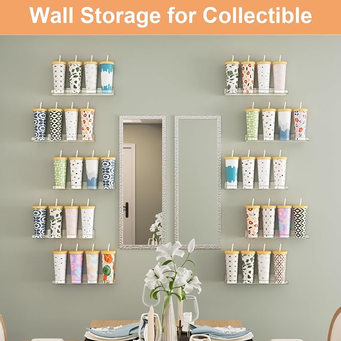 upsimples 14 Pcs 15" Acrylic Shelves for Wall Display and Storage, Clear - Image 7