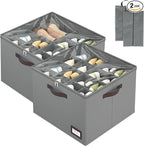 OIAHOMY 2 Pack Shoe Organizer for Closet, Large Foldable Shoe Storage Bins with Dividers and Reinforced Handles, Each Clear Cover Sneaker Box Fits Up to 16 Pairs for Entryway and Bedroom, Grey by MasterofSpaceOptimization