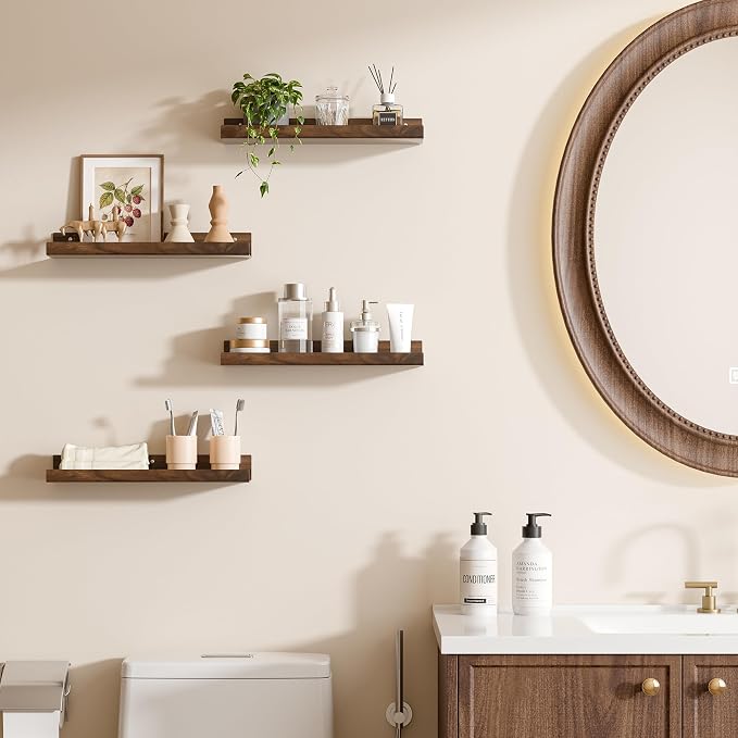 upsimples 4 Pcs 15" Acrylic Shelves for Wall Decor and Display, Walnut - Image 2