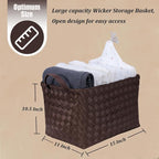 Handwoven Clothes Basket Laundry Hampers Large Wicker Storage Baskets for Shelves Blankets Closet Storage Bins Car Bedroom Bathroom Organizers and Storage Bath (Pack of 4, Espresso color) - Image 5