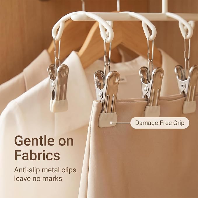 Pants Hangers with 20 Clips, Space Saving Hanging Closet Organizer (Beige) - Image 3