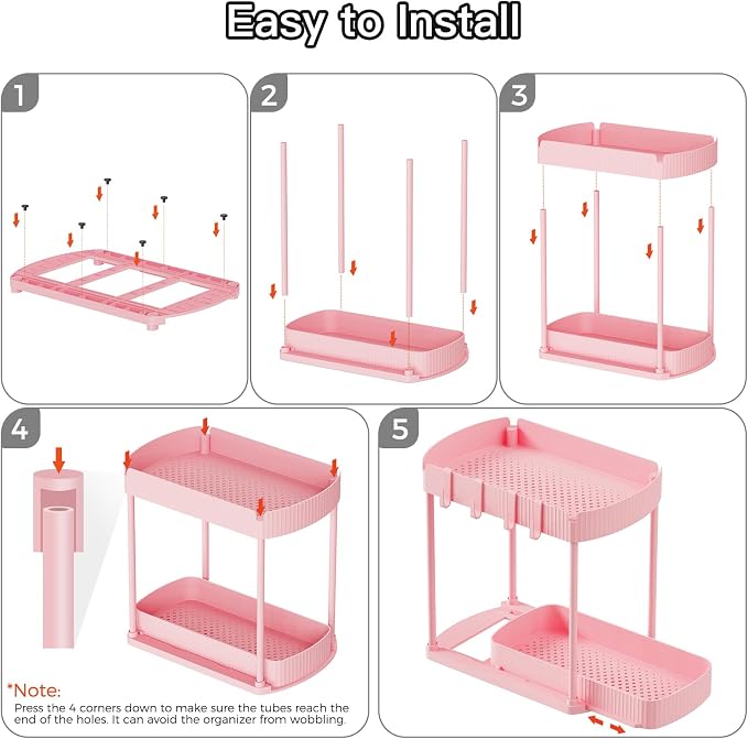 2 Packs Under Sink Pull-Out Storage Organizers, 12.8 Inches, Pink - Image 7