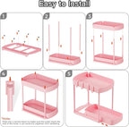 2 Packs Under Sink Pull-Out Storage Organizers, 12.8 Inches, Pink - Image 7