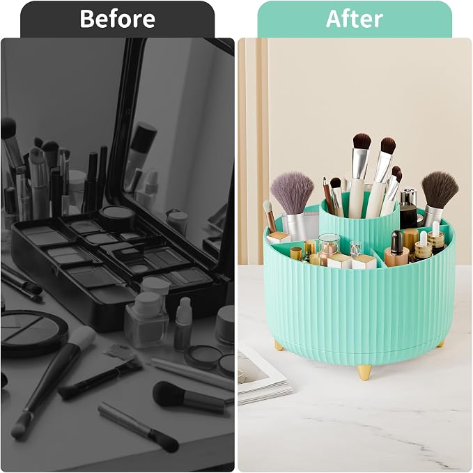 fanado 360° Rotate Makeup Brush Holder Organizer, Makeup Organizers Countertop, Makeup organization and Skincare Storage for Vanity, Desktop, Bathroom (Mint Green) - Image 7