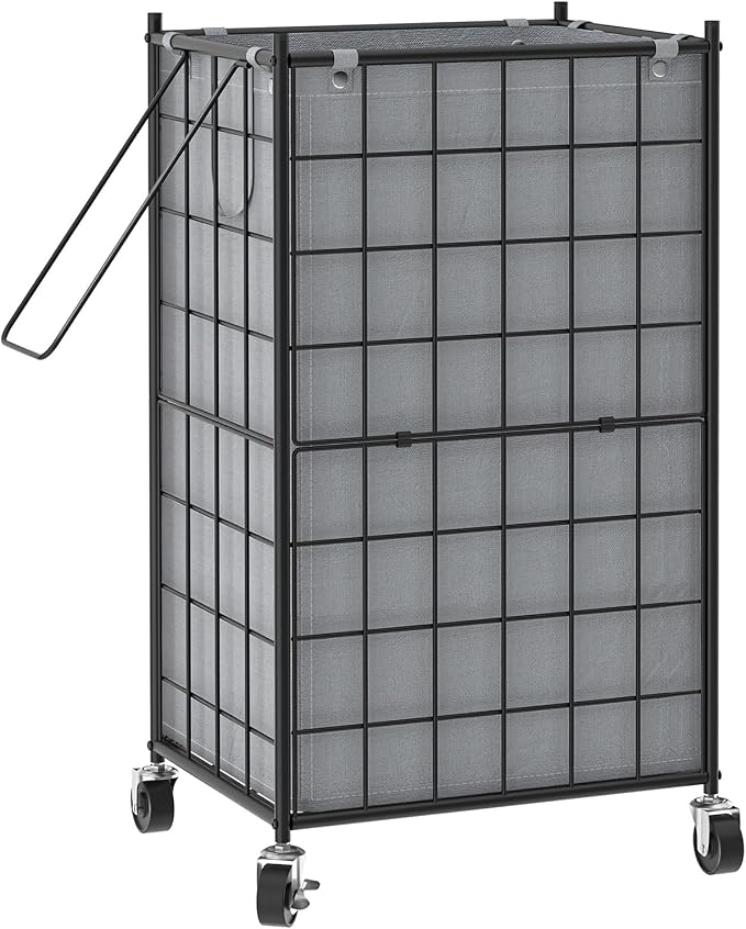 WOWLIVE Rolling Laundry Basket, Metal Wire Frame Laundry Hamper with Wheels by WOWLIVE