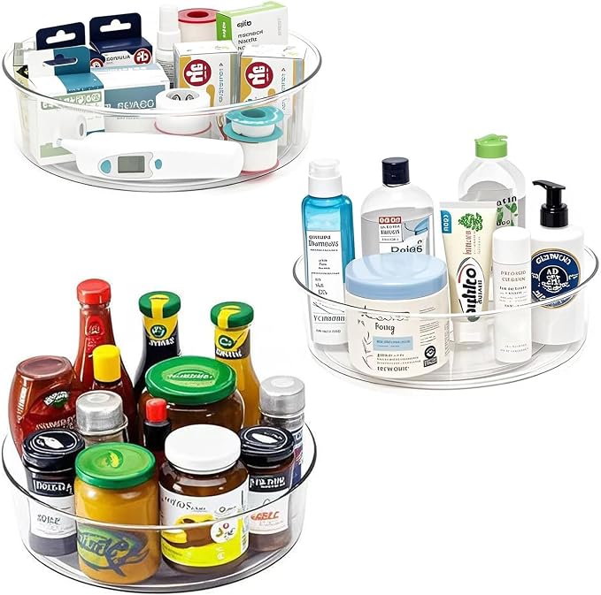3 Pack Lazy Susan 11.5" Inch Turntable Organizer for Cabinet Pantry Organizers and Storage Organization Spinning Spice Rack Bins Rotating Condiment for Countertop Kitchen Sink by YCLADEC