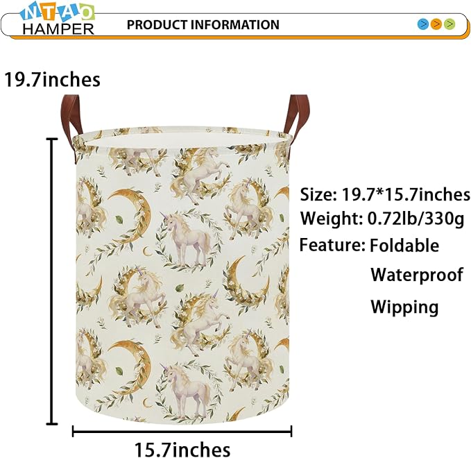Lindo Dreamy Unicorn Laundry Hamper, Laundry Basket, Baby Nursery Hamper, Waterproof Storage Bin, Clothes Organizer Basket, Room Decor (Moonlight Unicorn) - Image 6