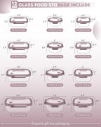 12-Pack Glass Containers with Tempered Lids – Borosilicate, Oven-Safe(-4°F~950°F), Airtight, BPA-Free, Multi-Size for Meal Prep, Dishwasher Safe, 1.6 cups to 6.4 cups (Pink) - Image 2