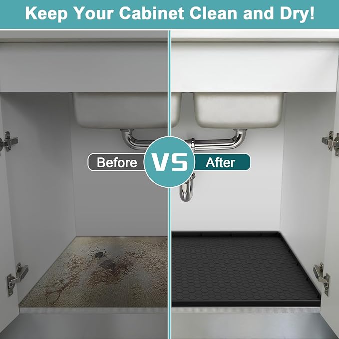 Silicone Under Sink Mat 22" x 19", Under Sink Mats for Kitchen Waterproof, Under Sinks Protector Liner Tray Organizer for Kitchen and Bathroom Cabinets, Black - Image 6