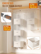 Closet Hanging Organizer with Drawers, 6 Tier Metal Closet Organizers and Storage with 4 Hanging Hooks 4 S-Hooks for Wardrobe Laundry Room, Wire Storage Shelf for Clothes Sweaters Pants (White) - Image 2